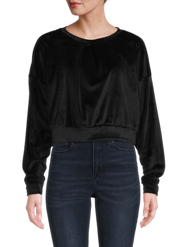 Theo & Spence Pleated Velour Cropped Sweatshirt